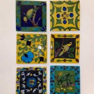 Anthropology tile yellow and blue coasters NWT